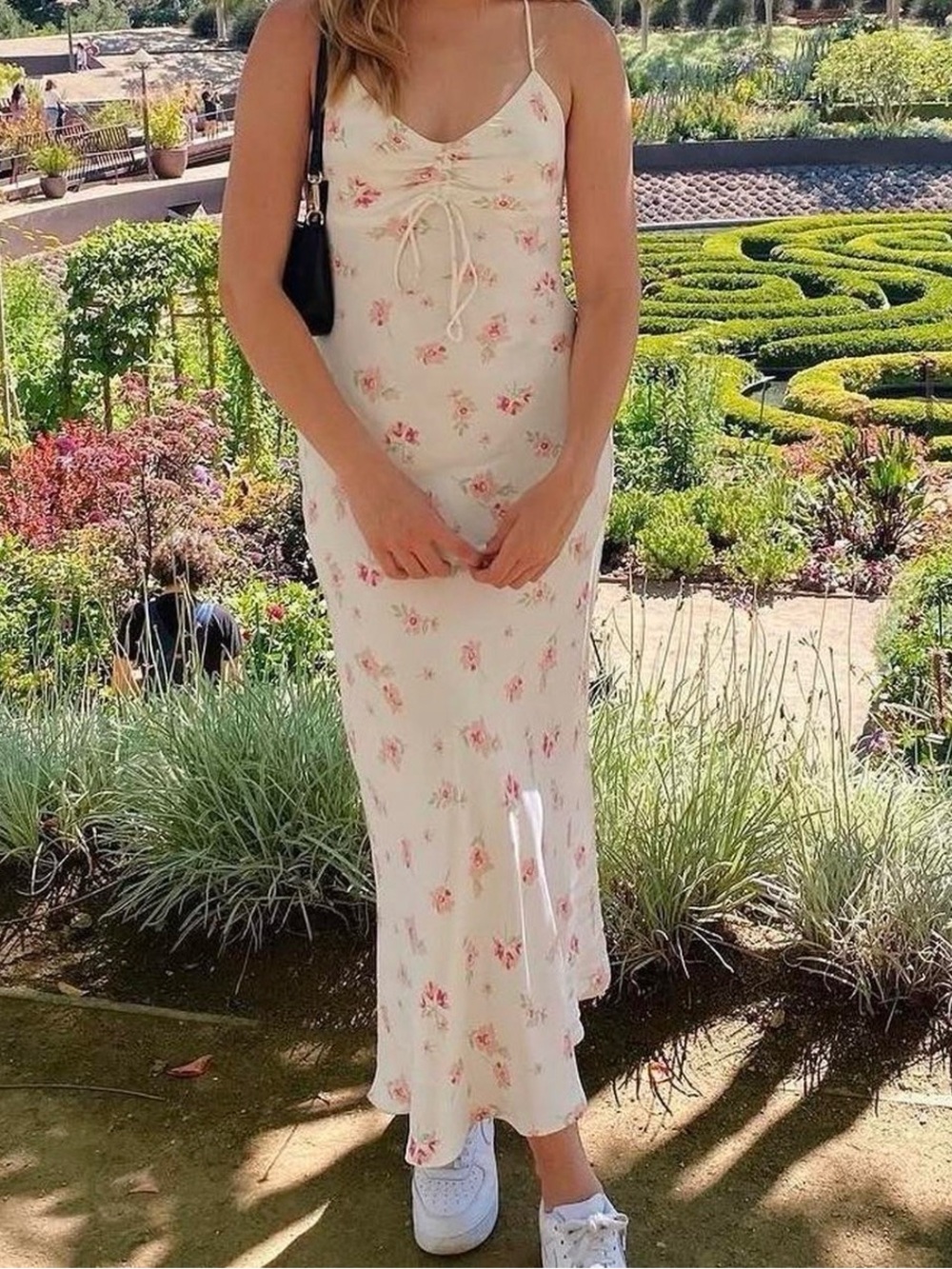 Zara Cream Slip Dress with Pink Floral Print